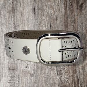 VINCE CAMUTO Silver Ivory Bone Color Eyelet Lace Perforated Belt Sz Large NWOT